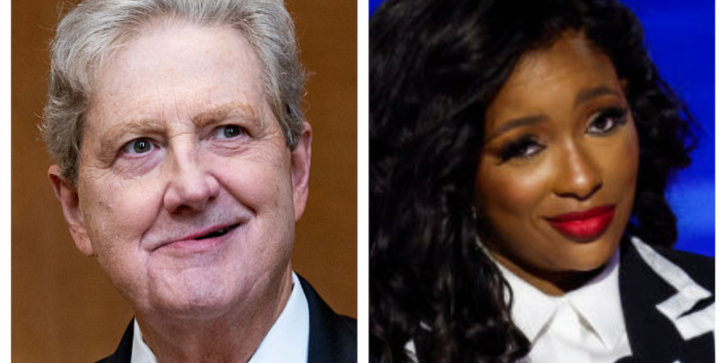 Senator Kennedy delivers a funny comeback to Jasmine Crockett, stating that the voices in her head aren't real.