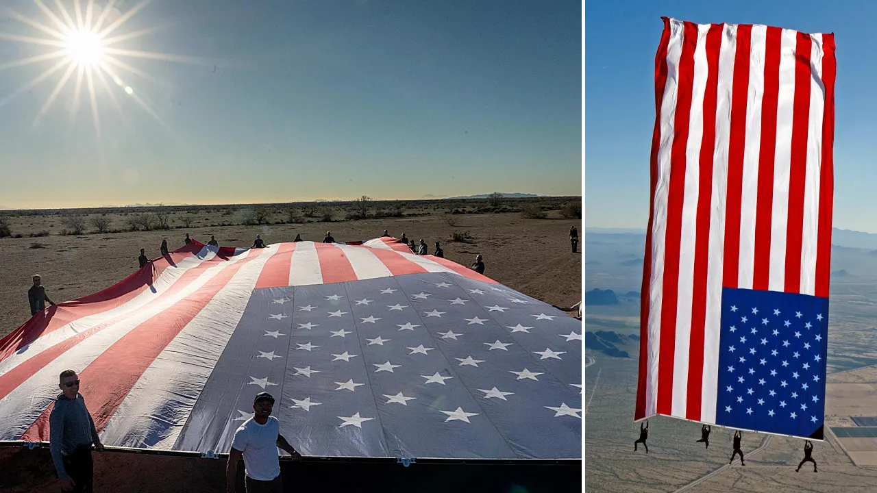 Skydivers in the US set a new record by displaying a large American flag during a freefall jump.