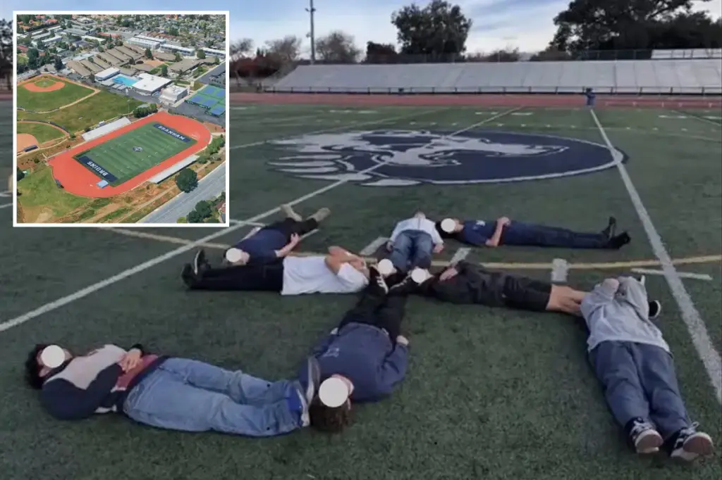 Students at Branham High School in the Bay Area create a human swastika