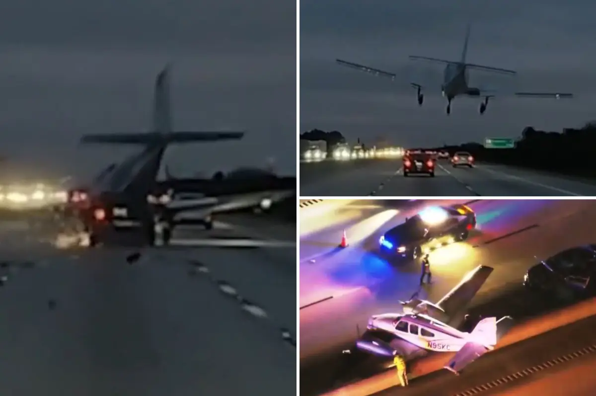 Stunning video shows a plane hitting a car on a Florida highway, hurting the driver.