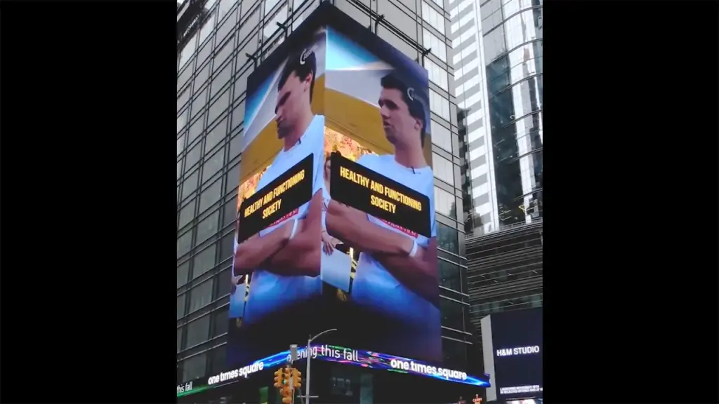 TPUSA advertises the AmericaFest 2025 conference with a campaign in Times Square.