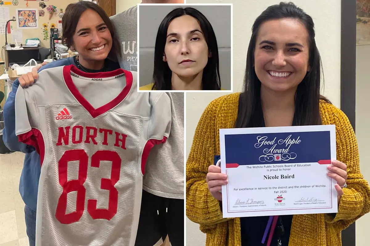 Teacher Nikki Baird in Kansas facing allegations of engaging in sexual activity with a student in the rear seat of her Jeep.