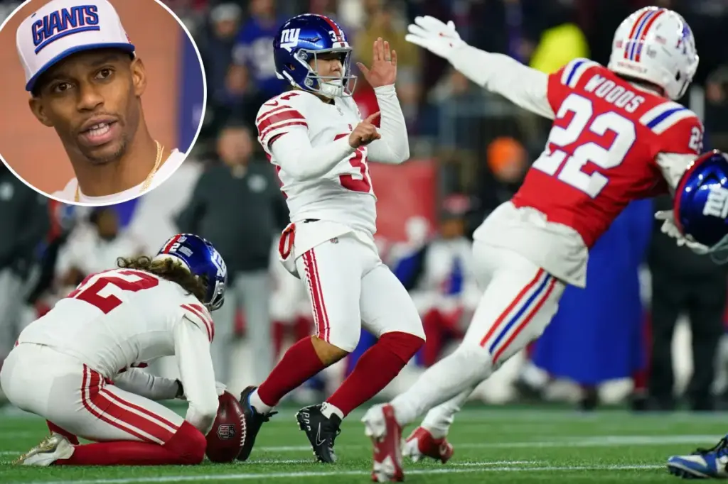 Victor Cruz expresses his frustrations with the Giants following a failed kick attempt.