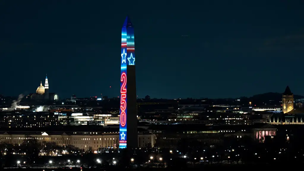 Washington Monument lit up on New Year's Eve for America's 250th anniversary