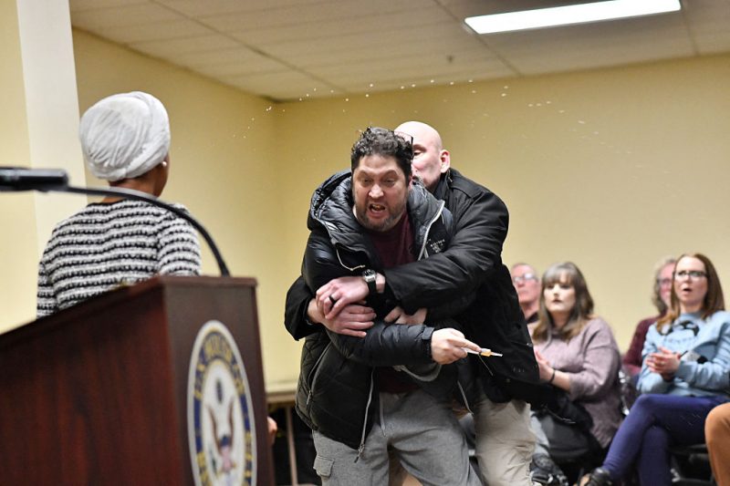 55-year-old man arrested for assault after spraying Rep. Omar with mysterious liquid at town hall meeting