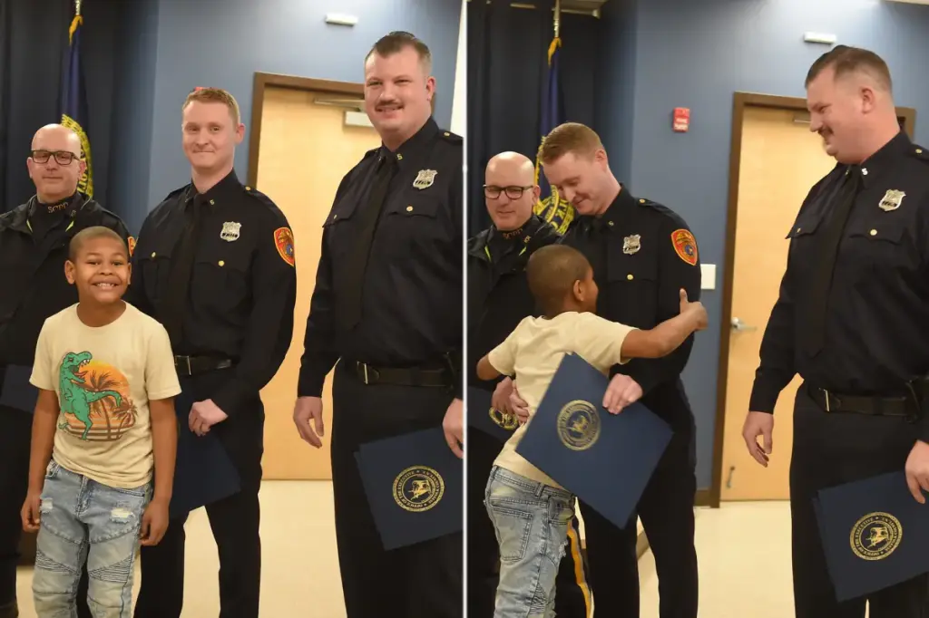 8-year-old brought together with Suffolk officers who risked their safety on thin ice to rescue him from a frozen pond on Christmas: 'FREEDOM!'