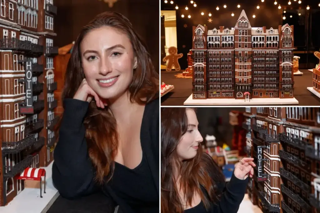 Amateur baker’s huge gingerbread model of a famous NYC hotel wins the people's choice award at a museum event.