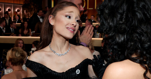 Ariana Grande Shows Off 'ICE OUT' Pin at the Golden Globes