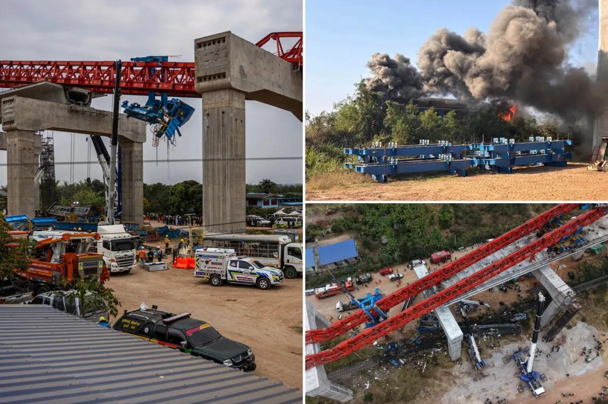 At least 32 people died when a crane collapsed onto a train in Thailand