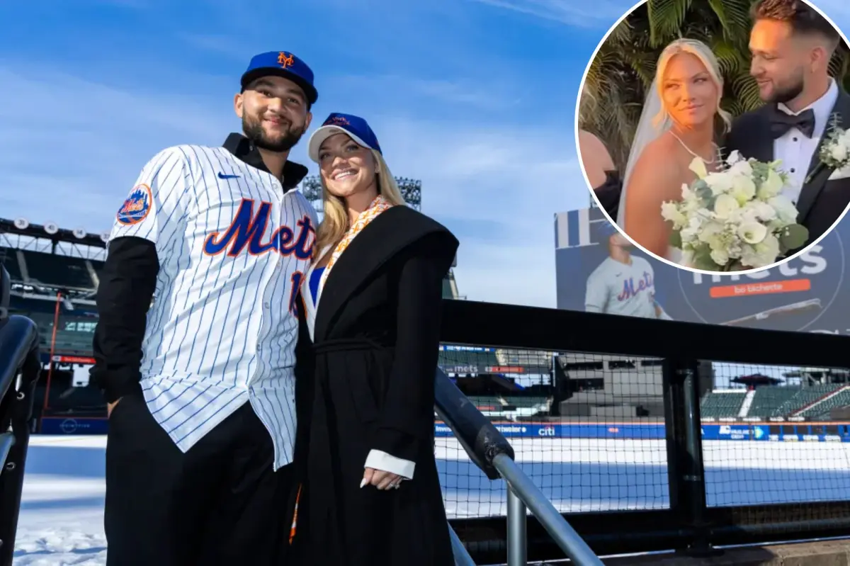 Bo Bichette's wife stands by him at Mets introduction shortly after their wedding