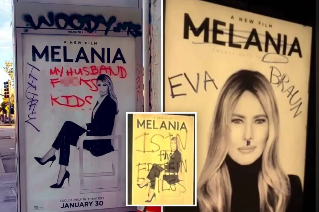 Buses displaying 'Melania' movie ads were relocated by Metro because of vandalism.