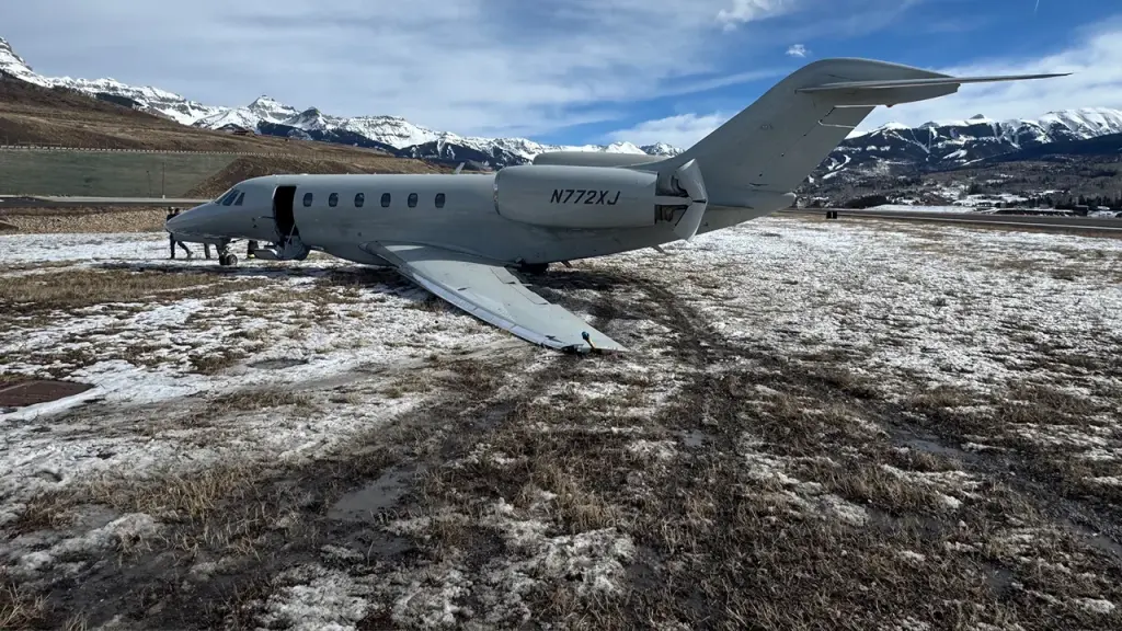 Business jet slides 300 yards off Colorado runway during crosswind situation