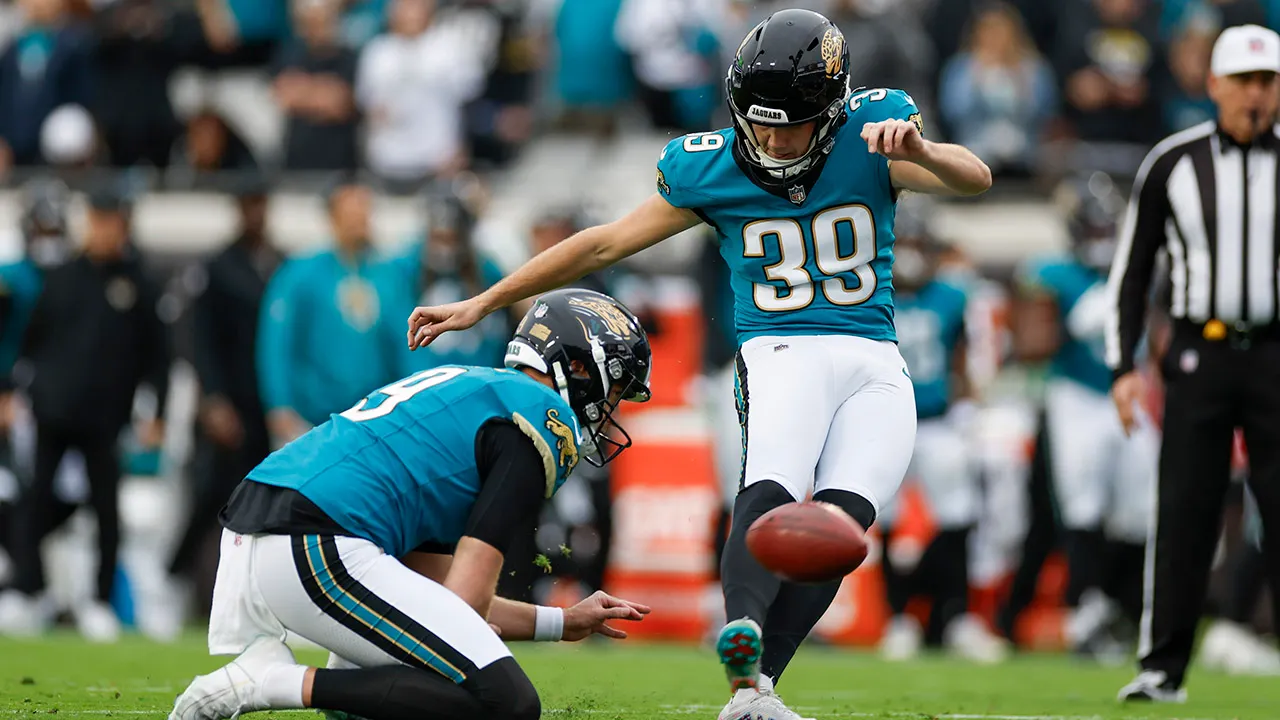 Cam Little of the Jaguars successfully kicks a 67-yard field goal