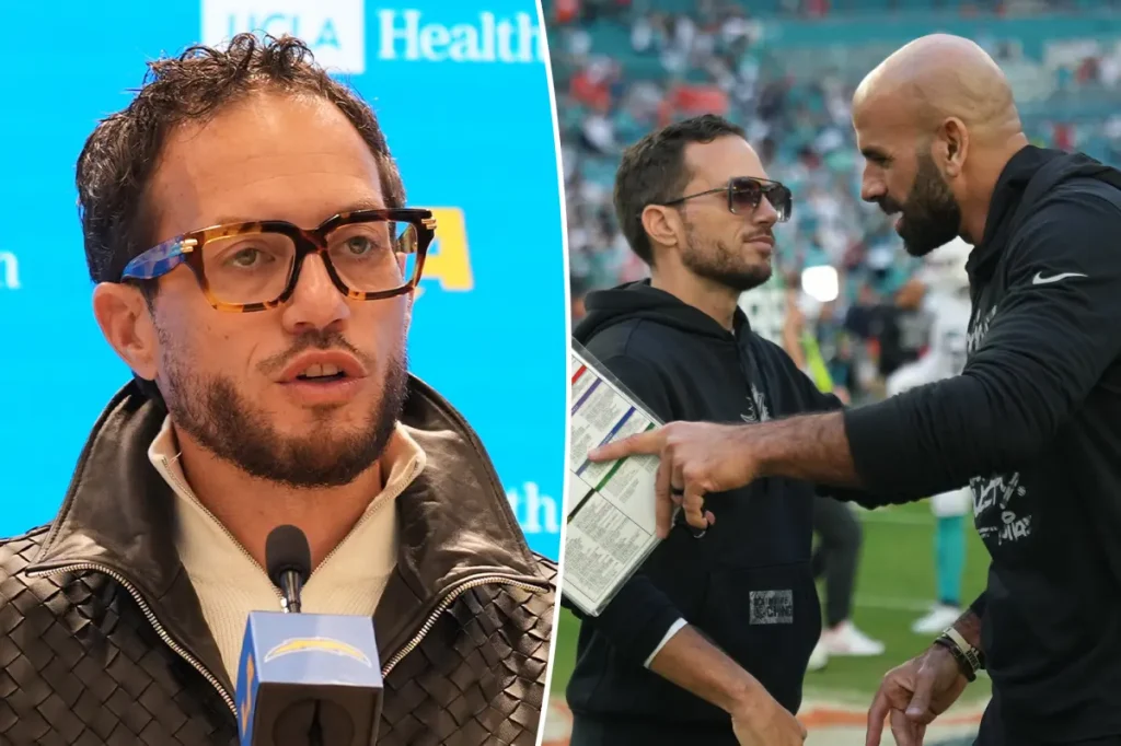 Chargers offensive coordinator Mike McDaniel takes a similar route as Robert Saleh after being let go by the Dolphins.