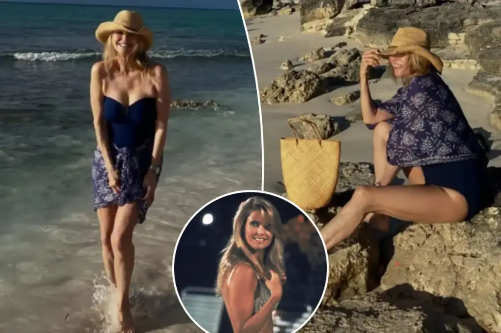Christie Brinkley impresses in a navy swimsuit while on a tropical vacation