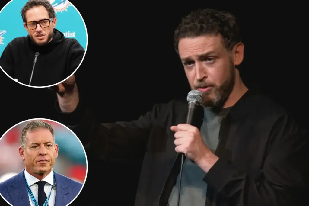 Comedian friend of Mike McDaniel criticizes Troy Aikman and the Dolphins after coach's dismissal.
