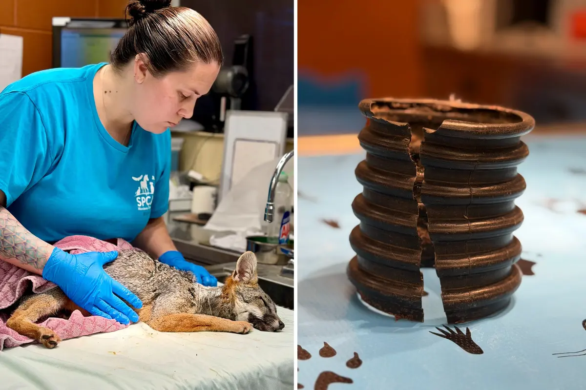 Community helps fox ensnared by plastic pipe around its neck