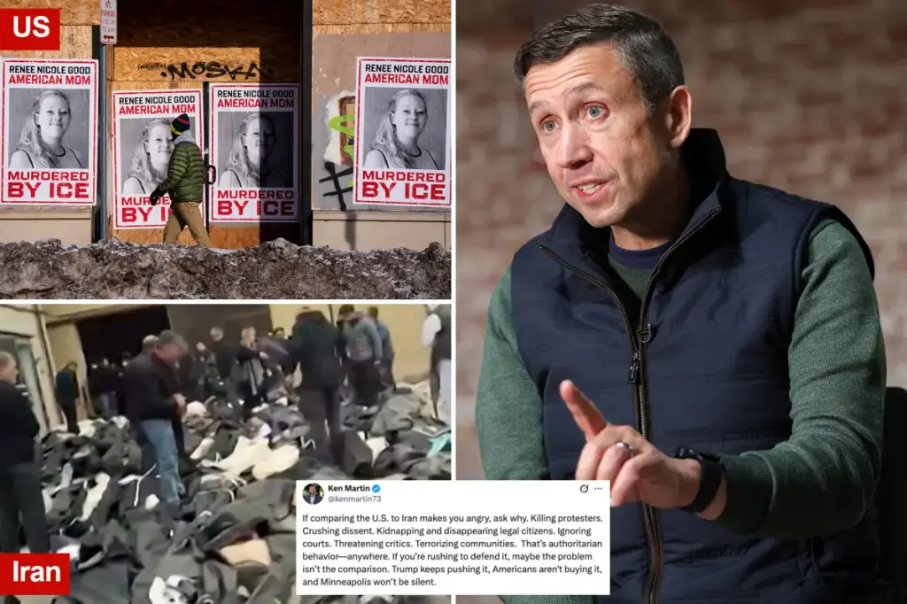 DNC chair Ken Martin compares the US to Iran, stating that the Trump administration is 'killing protesters'