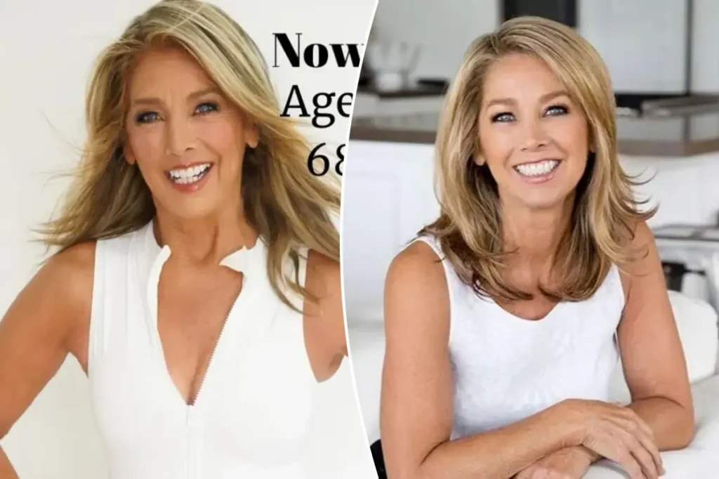 Denise Austin shows off her physique in the same white swimsuit from 36 years back