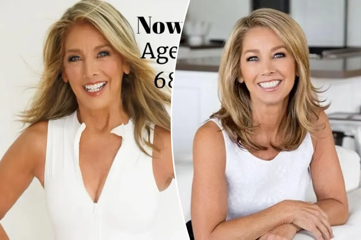 Denise Austin shows off her physique in the same white swimsuit from 36 years back