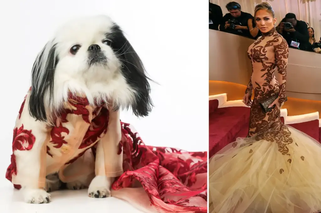 Dogs in NYC mimic celebrity styles from the Golden Globes red carpet at the inaugural 'Golden Paws' event.