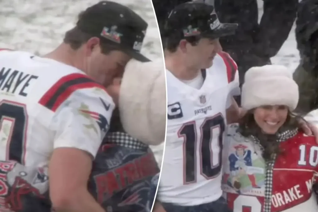 Drake Maye and his wife share a special moment in recent AFC Championship video.