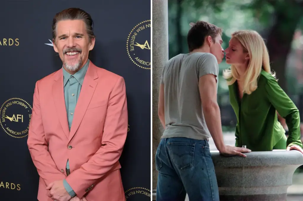 Ethan Hawke explains his feelings of disappointment about his first real-life kiss with Gwyneth Paltrow.