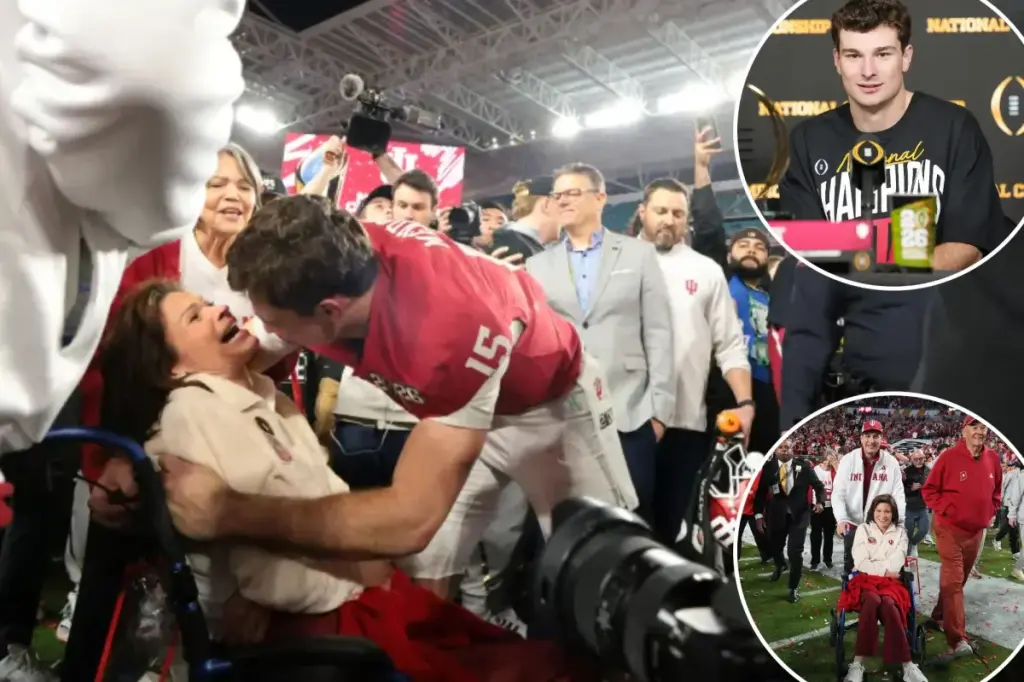 Fernando Mendoza shares an emotional moment of celebration with his mother who is fighting MS.