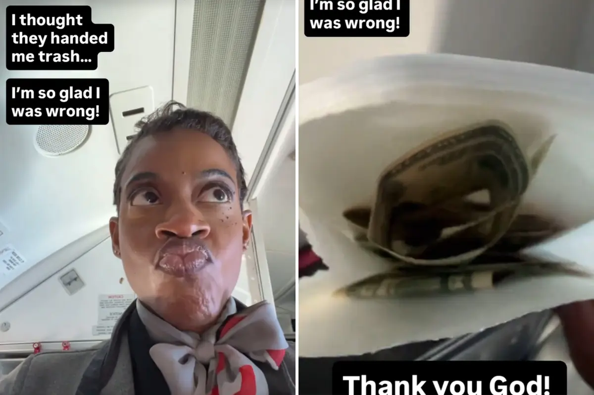 Flight attendant feels grateful after getting a cash-filled barf bag from kind passengers
