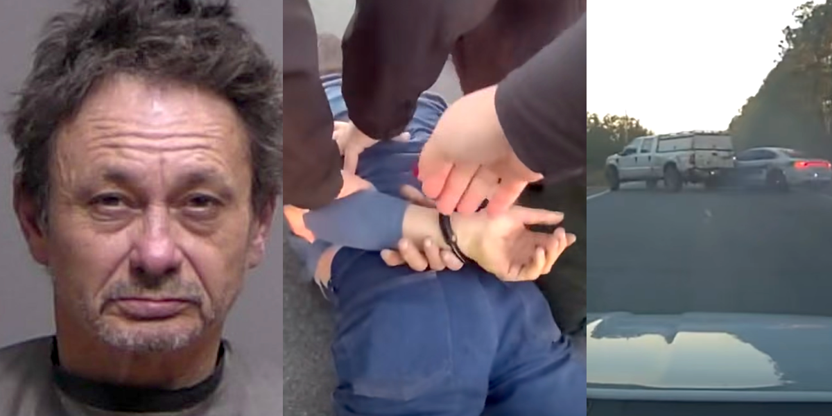 Footage captures a dramatic car chase after police save an 11-year-old from an alleged kidnapper who mistreated him at a campsite.