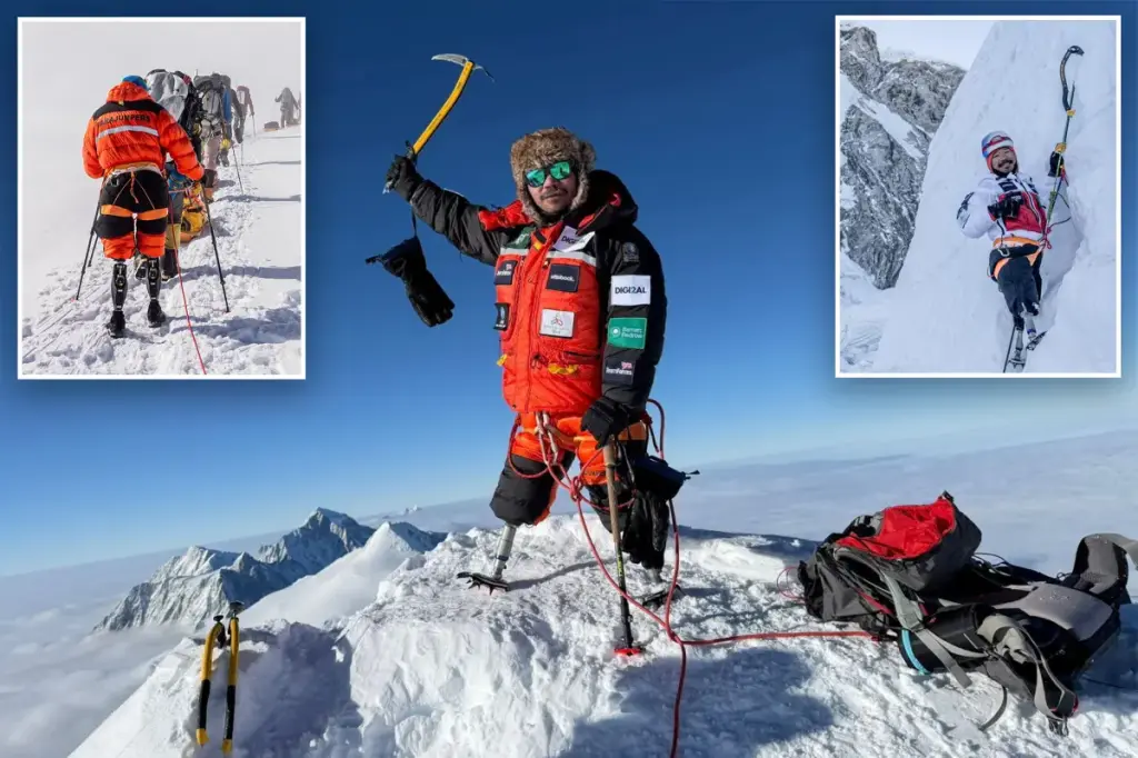Former British soldier is the first double amputee to reach the highest mountain on each continent.