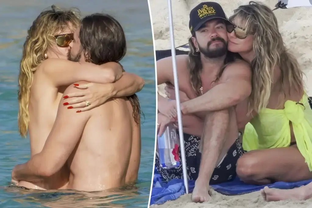 Heidi Klum removes her bikini top for a romantic moment with her husband Tom Kaulitz in St. Barts.