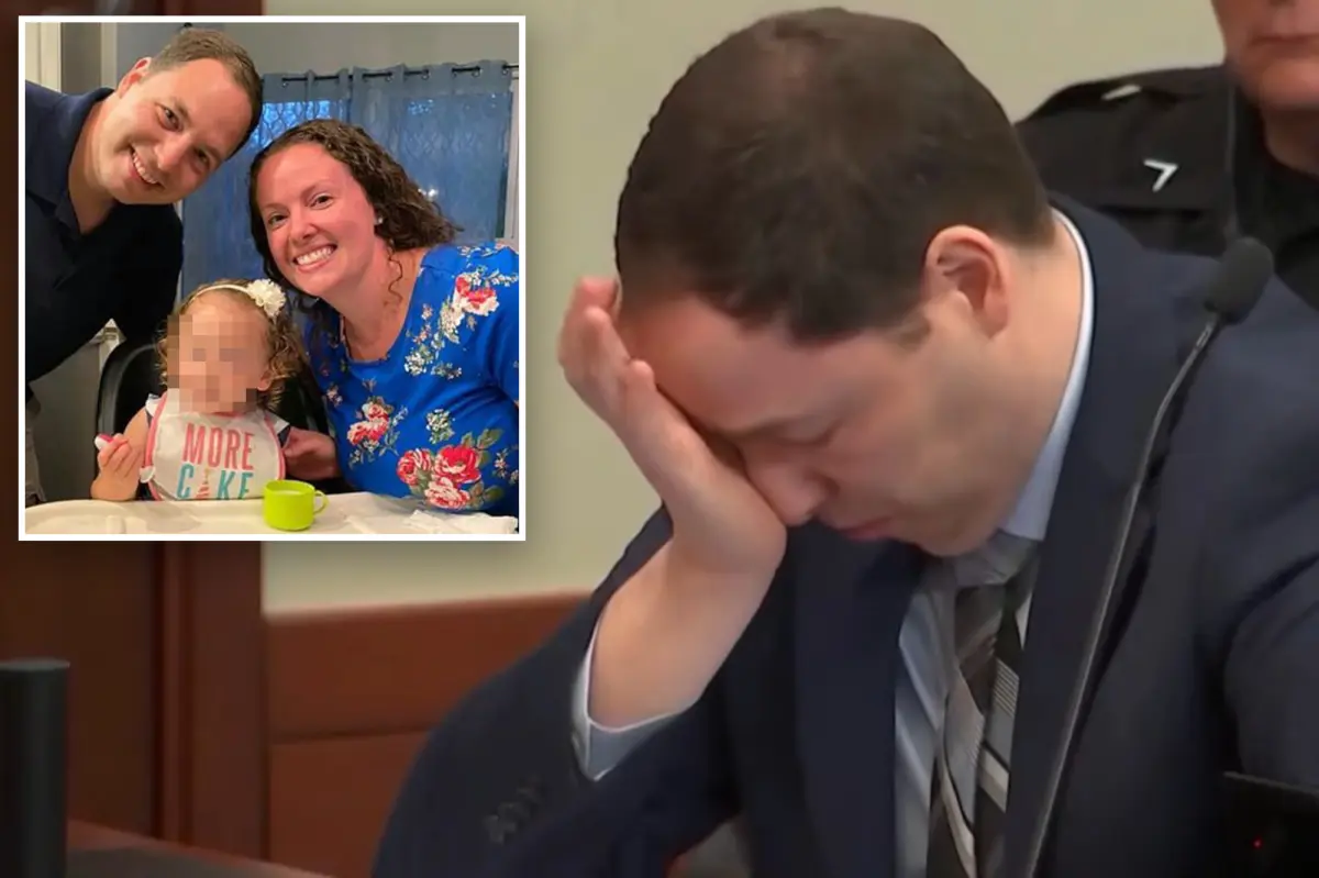 Husband Brendan Banfield weeps in court as he sees the moment he discovered his wife had died.