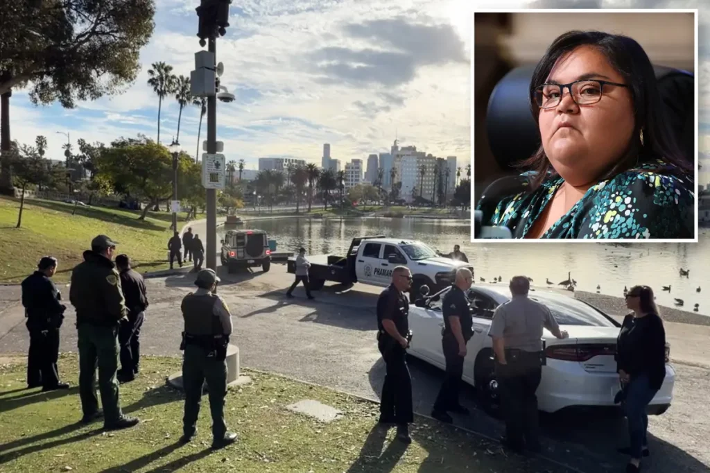 Investigation for bodies in LA's famously dangerous MacArthur Park interrupted by liberal politician