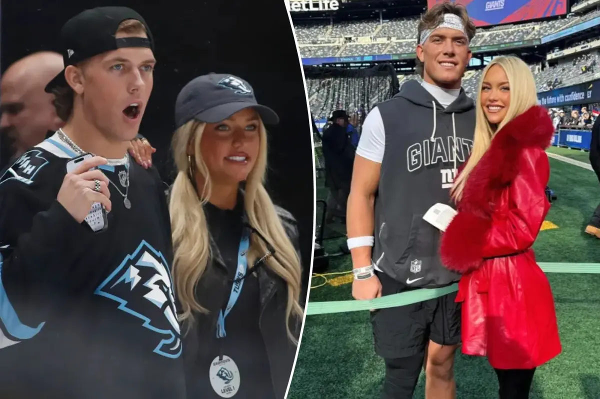 Jaxson Dart and his girlfriend Marissa Ayers have a fun evening at an NHL game.