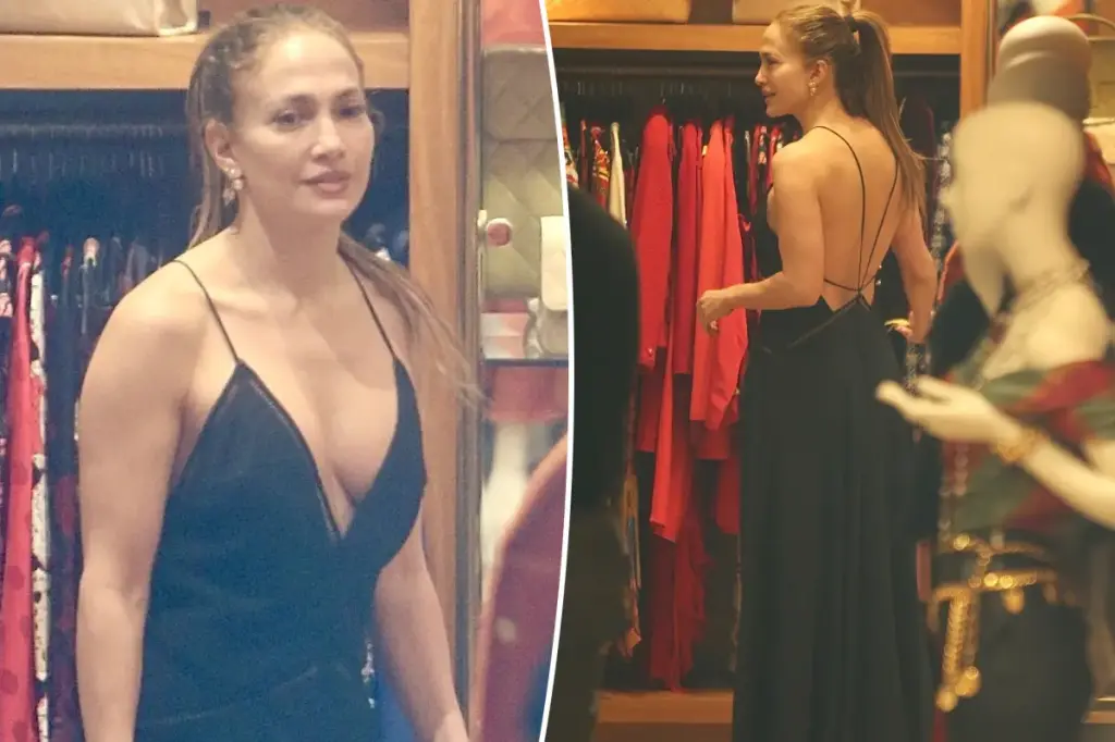 Jennifer Lopez shines in a daring, low-cut dress while shopping in Beverly Hills.