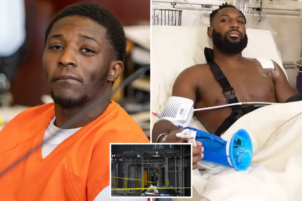 Jets cornerback Kris Boyd remains hospitalized as his alleged shooter grins in a New York courtroom.