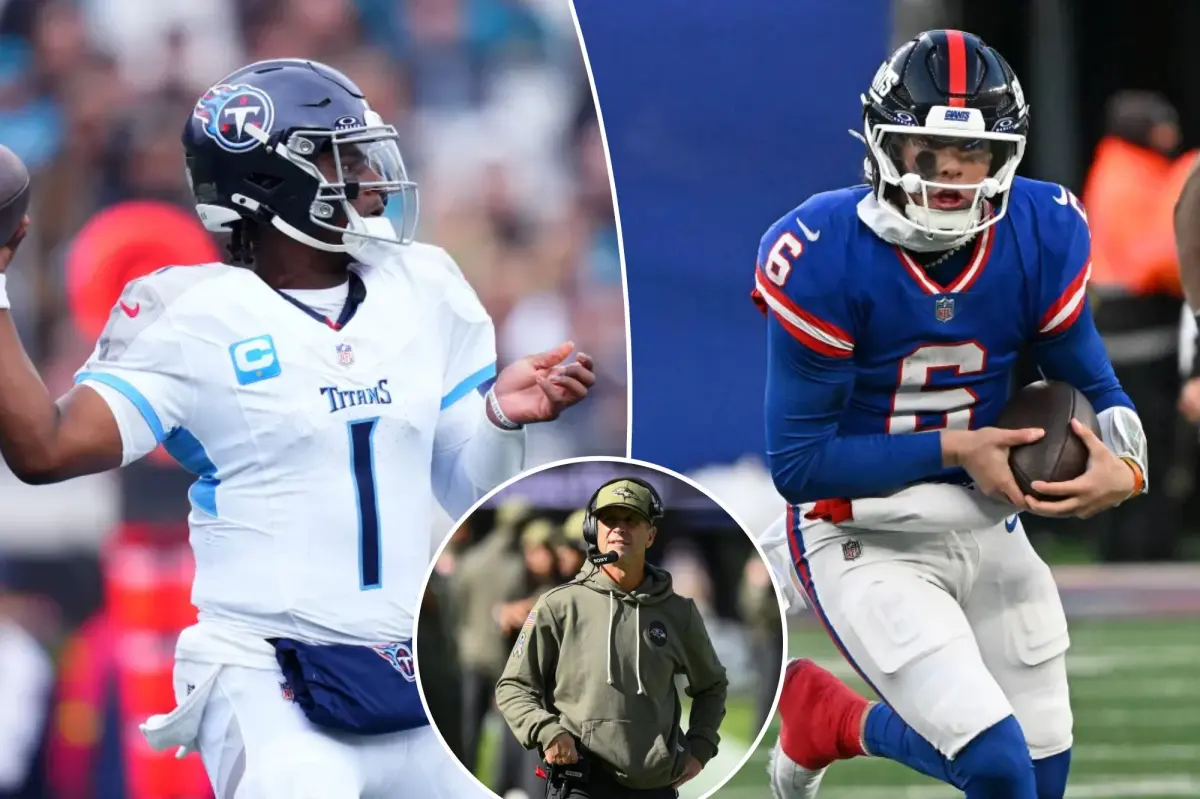 John Harbaugh reviewing film of Jaxson Dart and Cam Ward