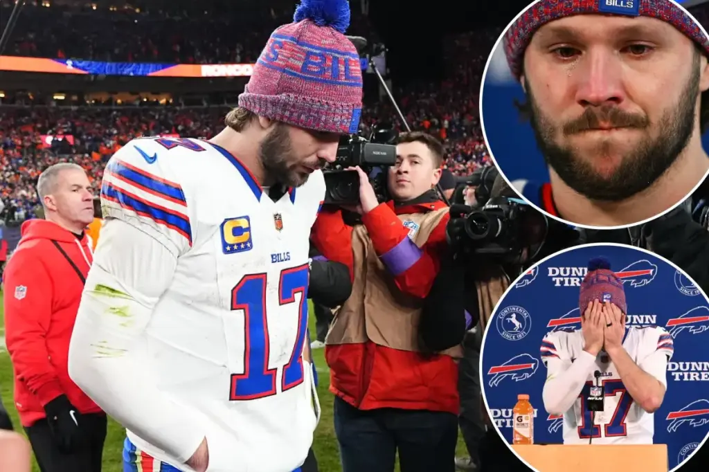 Josh Allen tears up following the Bills' heartbreaking playoff defeat to the Broncos