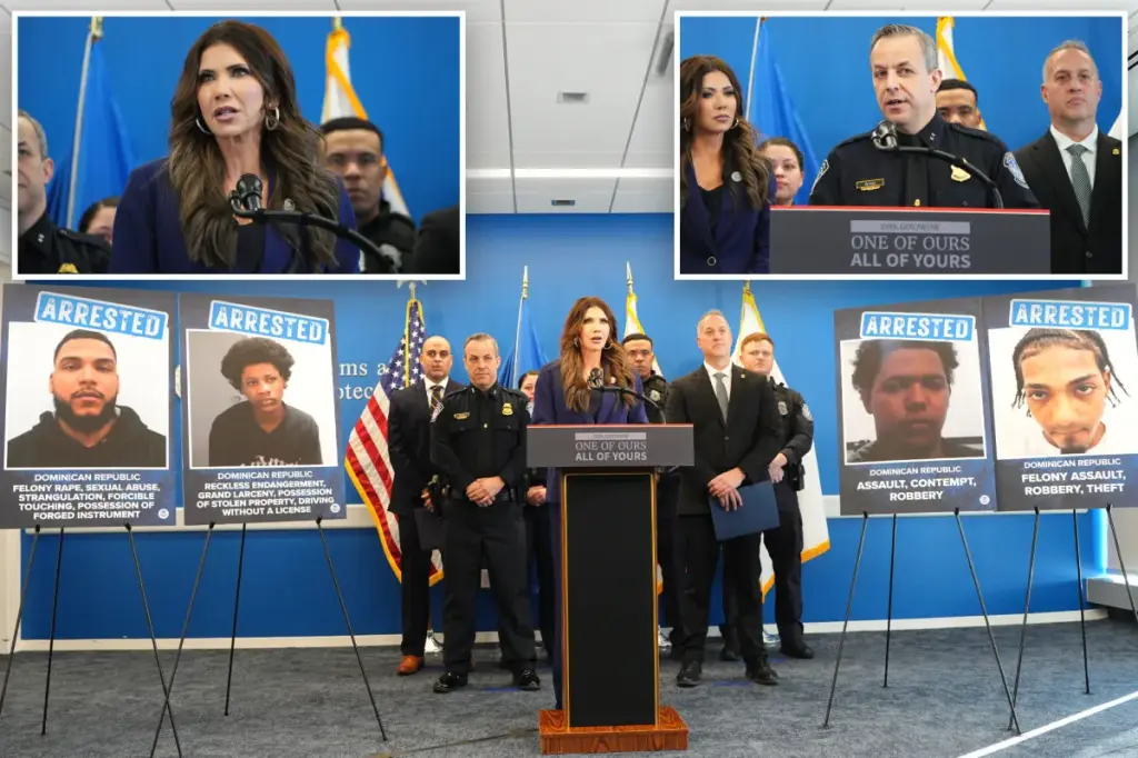 Kristi Noem highlights the capture of 54 immigrant gang members following the shooting of an off-duty CBP officer in NYC.