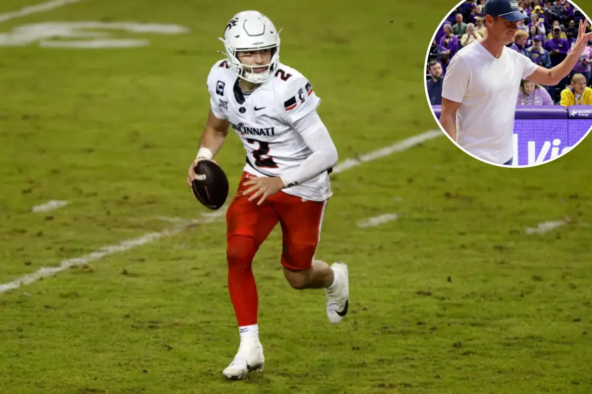 Lane Kiffin from LSU is looking at Cincinnati's quarterback as the transfer portal causes chaos in college football.