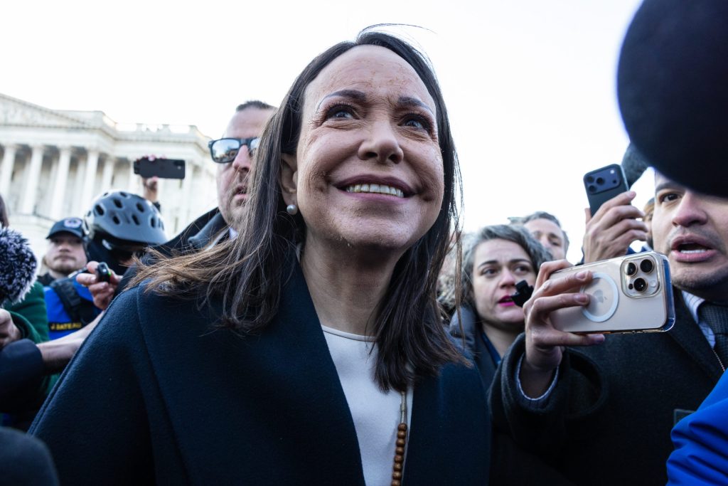 María Corina Machado offers her 2025 Nobel Peace Prize to Trump during a private meeting at the White House.