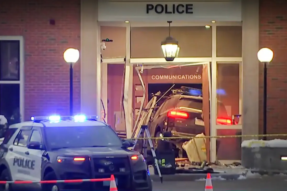 Massachusetts man expresses regret after driving BMW into police station lobby: 'Sorry'