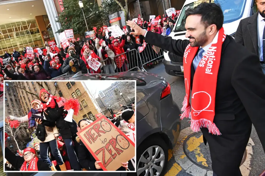 Mayor Zohran Mamdani draws attention by supporting 15,000 striking nurses in New York City.