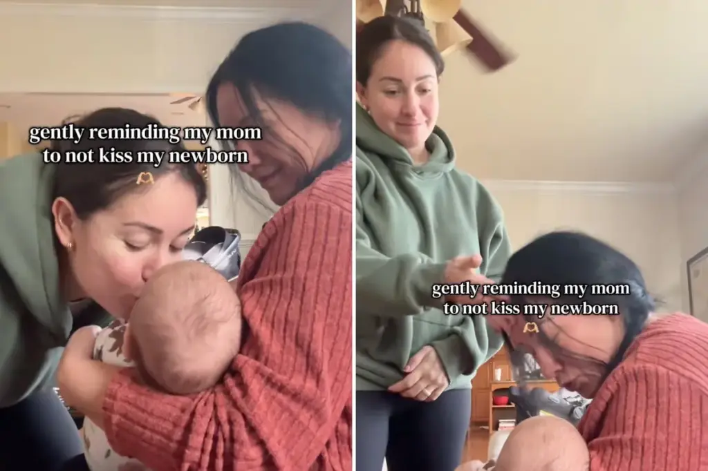 New mother 'swats' grandmother attempting to kiss her newborn in viral TikTok: 'Soft reminder'