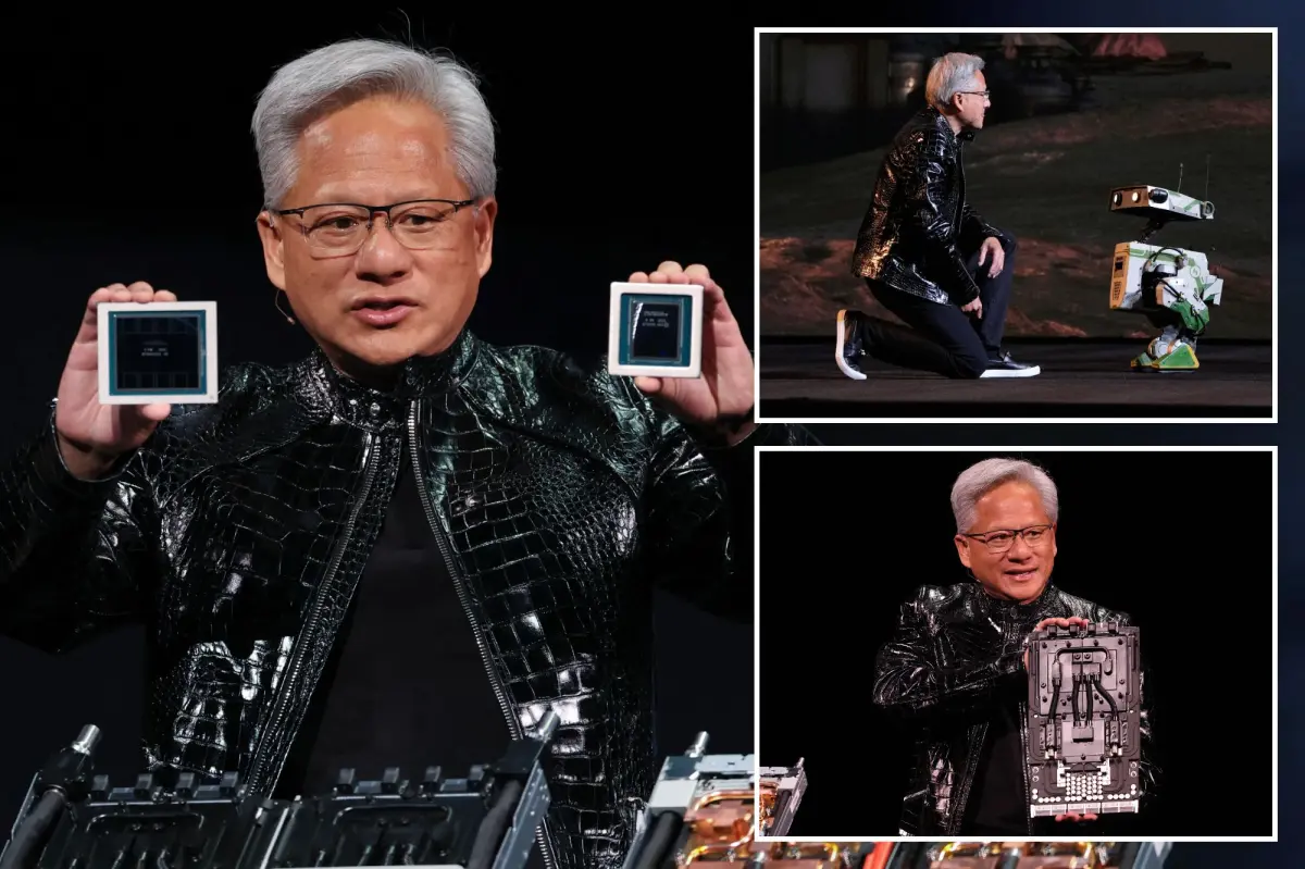 Nvidia's CEO Jensen Huang describes the new AI chips as a significant improvement in performance.