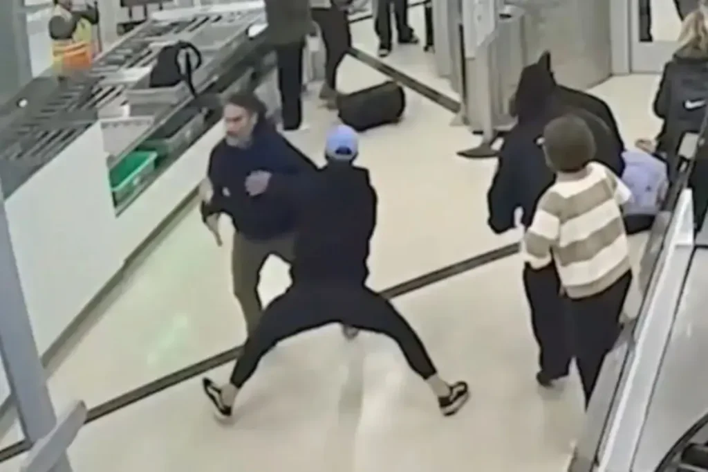 Passenger Mark Thomas tackles TSA breach suspect Fabian Leon at Atlanta airport