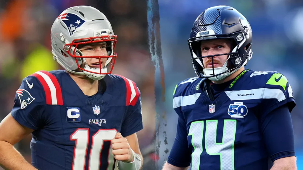 Patriots' Drake Maye and Seahawks' Sam Darnold appear on the injury report