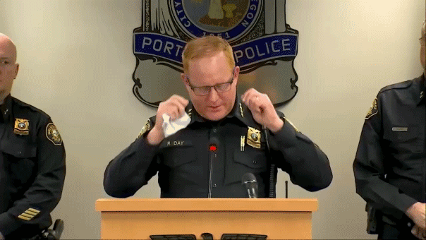 Portland's police chief emotionally acknowledges the suspected connections of CBP shooting victims to TdA.