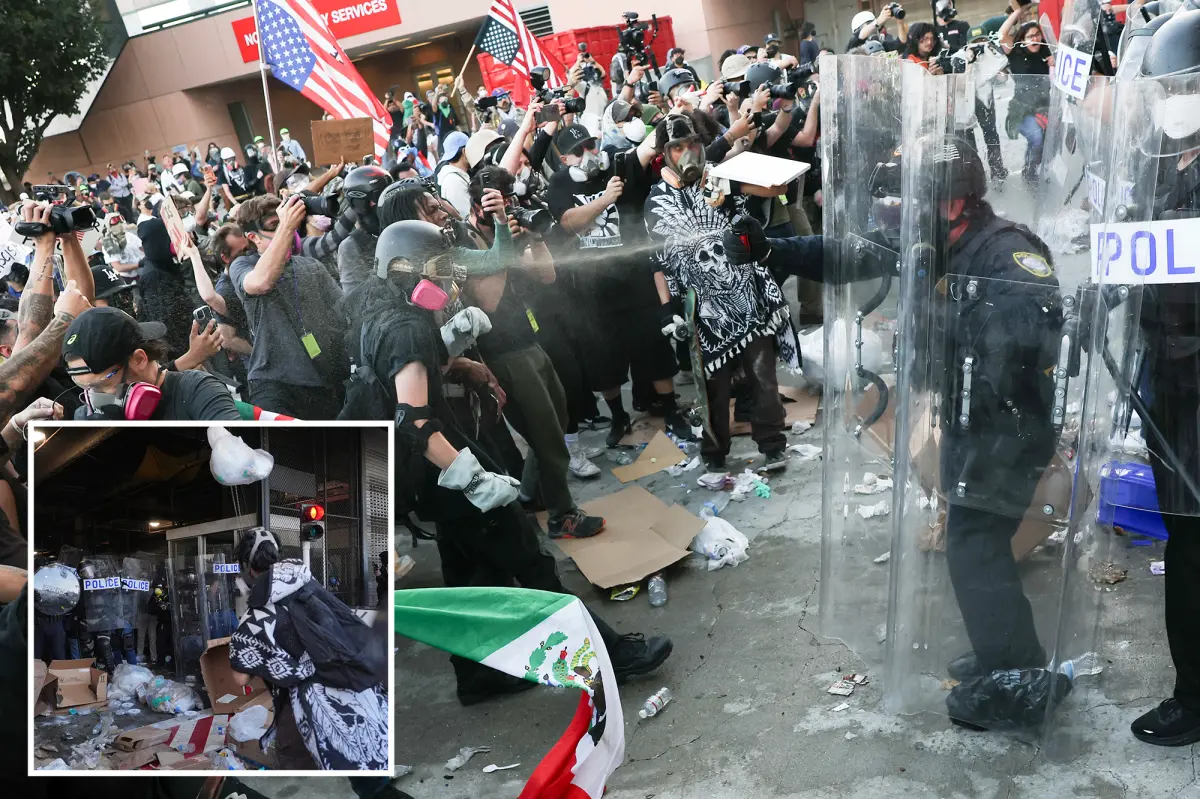 Protester using a slingshot targeted police with metal during an anti-ICE demonstration in LA